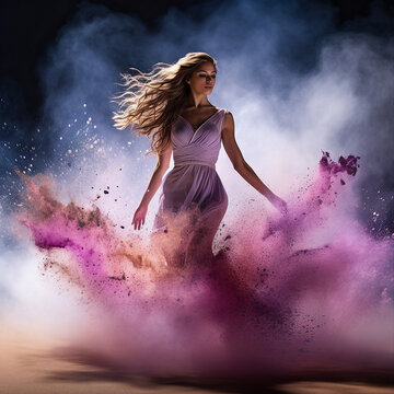 woman in a dress in the fog