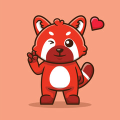 Cute Red Panda Peaceful Pose Vector Cartoon Illustration