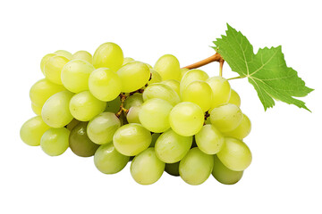 Green grapes are horizontal and leaves are isolated on a Transparent background. Generative AI
