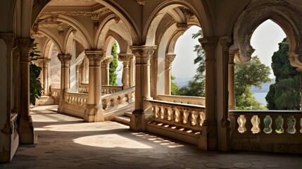 Fototapeta na wymiar Panoramic view of the cloister of the Royal Palace of Rajasthan, India