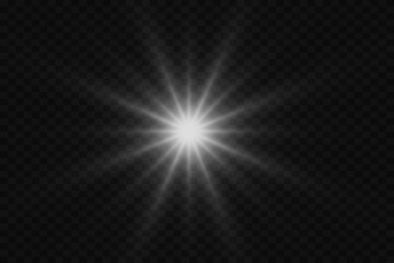 Flare light effect. Vector sun, star ray bright explosion glow with glare on a transparent background