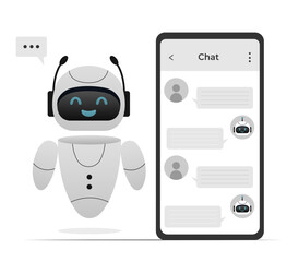 Chatbot neural network, AI servers and robots technology. Cute chatbot ai character.