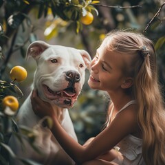 Friendship and Joy: Girl with a Smiling Dog Sharing a Bond of Affection in Nature