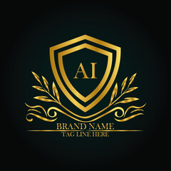 AI luxury letter logo template in gold color. Elegant gold shield icon. Modern vector Royal premium logo template vector