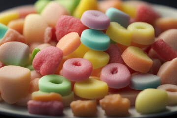 Multi-colored soft candy close-up, AI generated candy concept