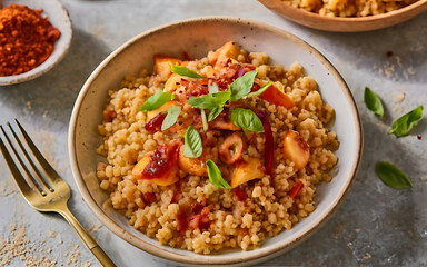 Capture the essence of Cinnamon Couscous in a mouthwatering food photography shot