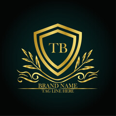 TB luxury letter logo template in gold color. Elegant gold shield icon. Modern vector Royal premium logo template vector