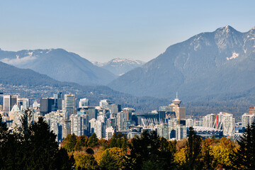Vancouver cityscape from Queen Elizabeth Park in autumn.
