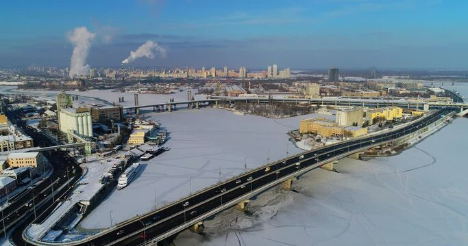Winter view of the podol in Kyiv, view of Obolon