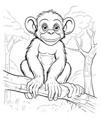 Monkey illustration coloring page - coloring book for kids