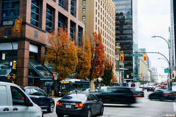 Rush hour on streets of Vancouver, Canada.