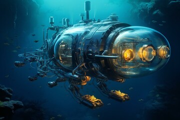 Underwater vessel with projectile weapons. Generative AI - obrazy, fototapety, plakaty