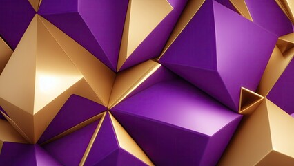 Purple and gold 3d triangles background