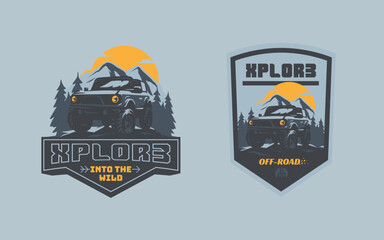 Set of offroad suv car emblems and logo. Converted suv for offroad expeditions. © dmaryashin