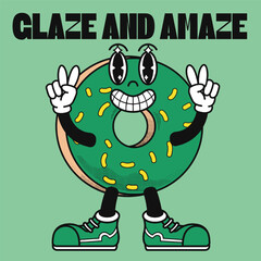 Donuts Character Design With Slogan Glaze and amaze