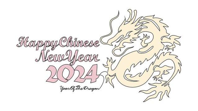 Animated self drawing of  Happy Chinese New Year with the year of dragon concept. Happy Chinese New Year in simple linear style vector illustration. Suitable design videso for your business