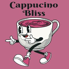 Coffee Character Design With Slogan Cappucino bliss
