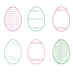 Ornament Easter eggs set. Green and orange eggs with stripes, waves and zigzags. Hand drawn vector elements for Easter design