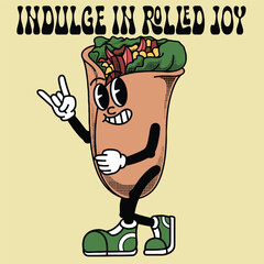 Burrito Character Design With Slogan Indulge in rolled joy