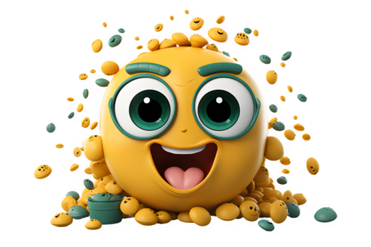 Emoticon and emoji group design. Emoticons cute face head group in happy, laughing, smiling, funny, on transparency generative AI