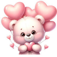 Cute Pink Valentine Teddy Bear with Heart Shaped Balloons PNG Clipart, AI Generated.