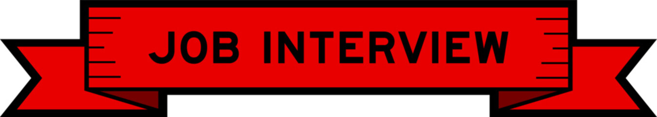 Ribbon label banner with word job interview in red color on white background
