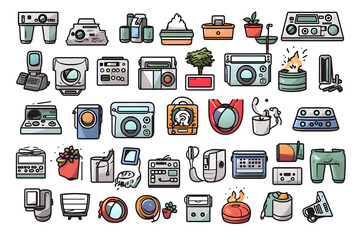 household appliances icons kitchen tool thin line icon set on generative AI 