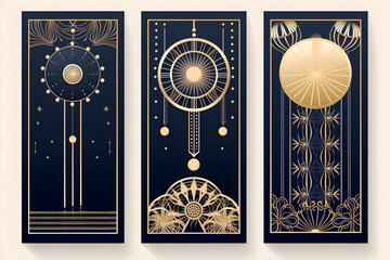 Obraz premium Set of beautiful Postcards in black and golden colors. Greeting card design. on generative AI 