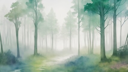 Forest Watercolor Clipart Background - obrazy, fototapety, plakaty