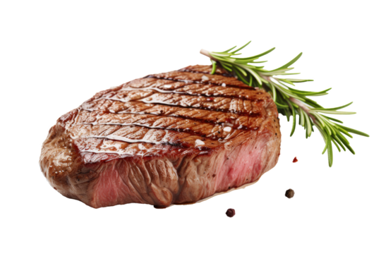 Meat or beef steak medium rare degree of doneness for cooking and grilling isolated on transparent png background, ingredients for making food.