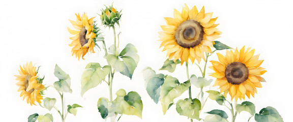 Sunflower illustration in watercolor style. painted on white background. Generative Ai