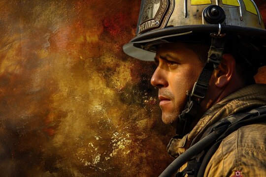 A web design background wallpaper showcasing the heroic image of a firefighter, enhanced with gritty and grainy effects, imparting a sense of resilience and determination