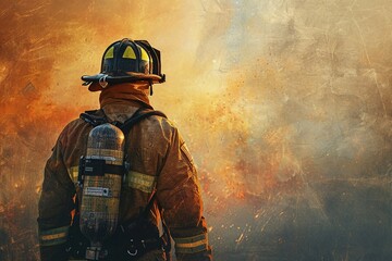 A visually compelling background wallpaper for web design features the silhouette of a firefighter, accentuated by grit and grain effects, creating an immersive and powerful setting