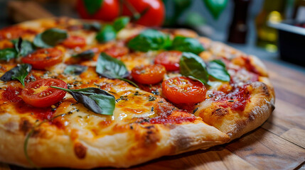 Pizza Italiana Artesanal con Tomates Frescos y Albahaca