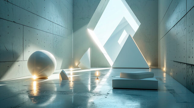 Dise&ntilde;o Minimalista 3D con Patrones Geom&eacute;tricos y Juego de Luces