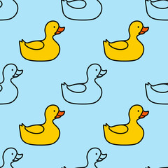 Cartoon little Duck Seamless Pattern. Flat style.