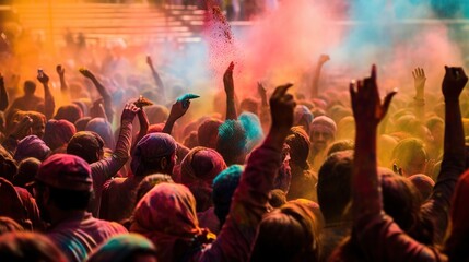 Fototapeta premium People throw pollen to celebrate the festival,generated with AI.