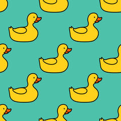 Cartoon little Duck Seamless Pattern. Flat style.