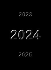 A timeline view of new year 2024 and earlier and future years isolated on a black background 
