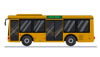 City bus in flat style. Yellow bus side view. Vector illustration