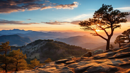 Naklejka premium Tranquil Mountain Edge Sunrise Observation Spot