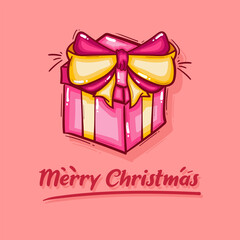 cute christmas gift on pink background	
