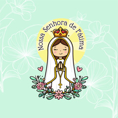 Vector hand drawn Nossa Senhora de Fatima illustration - Divine Visions: Artistic Expressions of Our Lady of Fatima - Sacred Beauty: Exploring Art Depicting Our Lady of Fatima