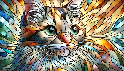 stain glass cute cat looking ai