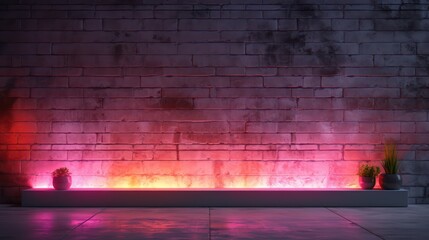 Luminous pink grunge brick wall. Generative AI