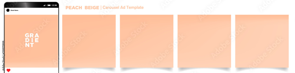 Poster soft peach and beige gradient carousel ad template. abstract gradient background set. color of the y