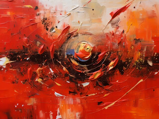 Red, orange blue and black paint splash abstract design expressive art