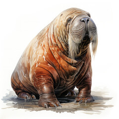 Watercolor Colorful Walrus Illustration, Generative Ai