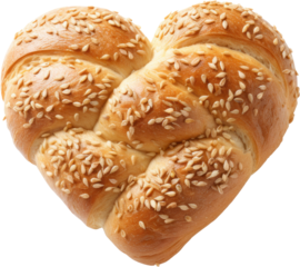 Heart Shape of Golden Bread with Sesame Seeds, Lovely Symbolizing Warmth and Homeliness, Birthday, Love, Valentine, PNG, Transparent, isolate.