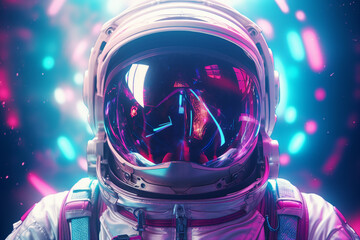Generative AI picture of astronaut spaceman woman do space walk working space station in outer space futurism